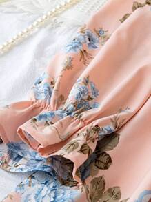 SHEIN Clasi 大码女式花卉印花长袖连衣裙长款女式服装 - 藕粉色 - 查看 5