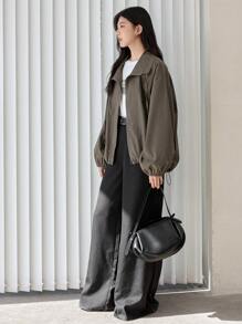 Dazy-Less Loose Fit Cargo Style Women Jacket With Large Pockets Old Money Style,Fall Clothes,Back To School Clothes Business Casual Woman Work Clothes - Grey - View 2