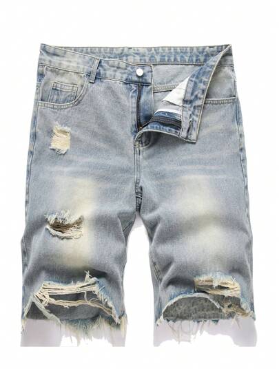 Manfinity LEGND 男式前扣口袋破洞休闲牛仔短裤