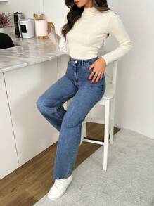 EURMUSE HIGH RISE STRAIGHT JEAN WITH POCKET DETAIL - Light Wash - View 5