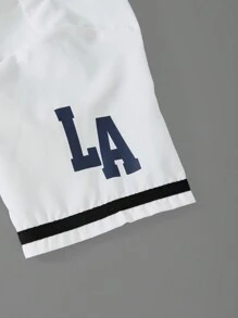 SHEIN Tween Boys Stylish Letter Print Casual Loose Baseball Jacket & Sports Shorts 2 Pieces Set, Street Fashion, Summer - White - View 7