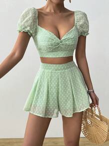 Breezaya 2 件套女士水钻结饰衬衫和迷你裙