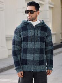 Manfinity VCAY Áo len cardigan dáng ôm tay raglan có mũ trùm đầu thường ngày cho nam, phù hợp cho mùa thu/đông - màu đen - Xem 5