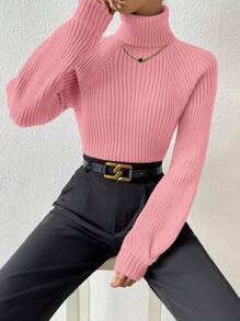Calvaya Women Casual Minimalist Turtleneck Raglan Sleeve Sweater, Autumn/Winter