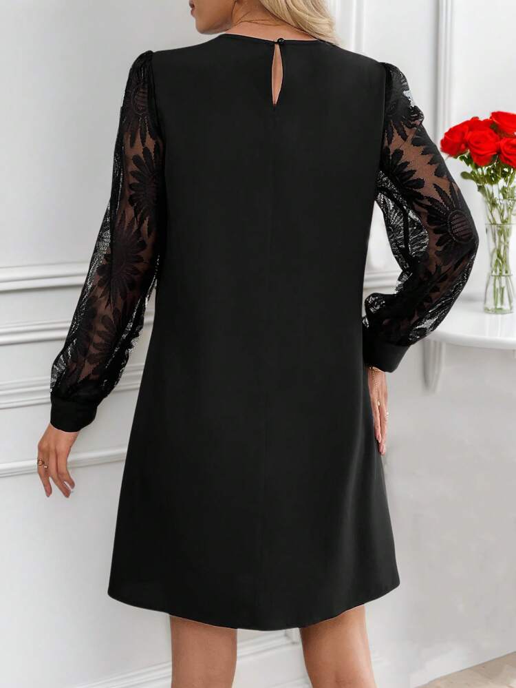 Women's Solid Color Jacquard Patchwork Mini Valentines Dress