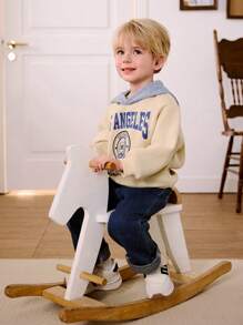 Cozy Pixies Weicher Kapuzenpullover mit Buchstabengrafik für Kleine Jungen in Kontrastfarbe