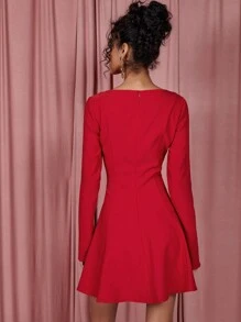 COSMINA Women Casual Simple Fashionable Long Sleeve Mini Dress For Everyday Wear - Red - View 3