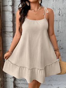 Breezaya Plus Size Effen Kleur Spaghettiband Getailleerd Casual Mini Jurk