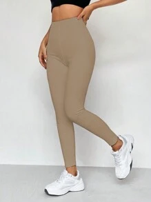 Flirla Casual Solid Color High Waist Seamless Leggings