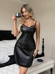 Charming And Comfortable Stretch Lace Patchwork Women's Nightgown - Black - View 4