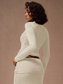 MUSERA Round Neck Long Sleeve Sweater Spring Y2K 90's Casual Cute - Cream - View 3