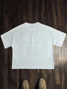 Manfinity EMRG Men's Young Street Style INS Products Oversized Graphic Print Hip-Hop Street Funny Fun Fright Comic Face Letter Pattern Loose White Short Sleeve T-Shirt. Oversized Graphic T-Shir Rapper Tshirt