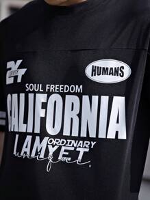 Manfinity Roghcode Men's Casual Simple Printed Short Sleeve T-Shirt, Daily Wear - Black - View 4