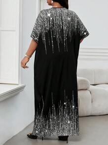 Fleurora Spring And Summer Autumn And Winter Elegant Party Commuting Office Colorful Woven Notched Ball Gown Short Sleeve Kaftan Dress Plus Size Dresses - Silver - View 2