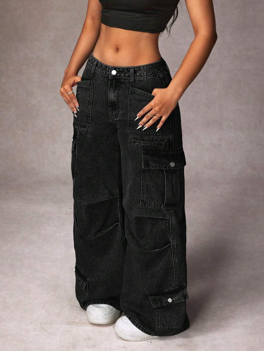 SHEIN ICON Women's Solid Color Simple Fashion Casual Denim Jeans For Daily Wear