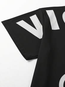 PAVTROS 男士时尚休闲宽松短款印花 T 恤 - 黑色 - 查看 3