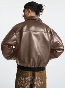 Manfinity VCAY Men's Autumn/Winter Fashion Letter Embroidery Jacket - Brown - View 5