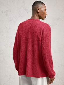 AKNOTIC Business Casual Men's Relaxed Fit Crewneck Drop Shoulder Long Sleeve Casual T-Shirt, Suitable For Autumn/Winter, Everyday Wear, Letter Graphic With Flocking, Green Contrast - Red - View 9