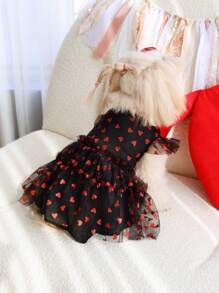 PETSIN Black Heart Mesh Princess Dress, Valentine's Party Pet Dress For Cats & Dogs