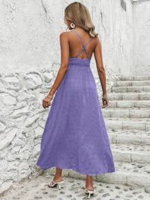 Breezaya Solid Criss Cross Tie Backless Cami Dress For New Year Clothes Maxi Vacation Beach Outfits Women