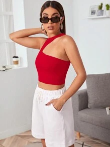 SHEIN Essnce Women Sleeveless Simple Fitted Casual Solid Knit Top - Rose Red - View 4