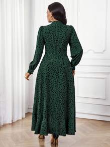 SHEIN Lady Vestido largo de mujer con estampado integral, cintura anudada y volantes en el bajo, elegante para usar en el Día de San Valentín, Año Nuevo, en el trabajo o en todas las estaciones - Verde - Ver 2