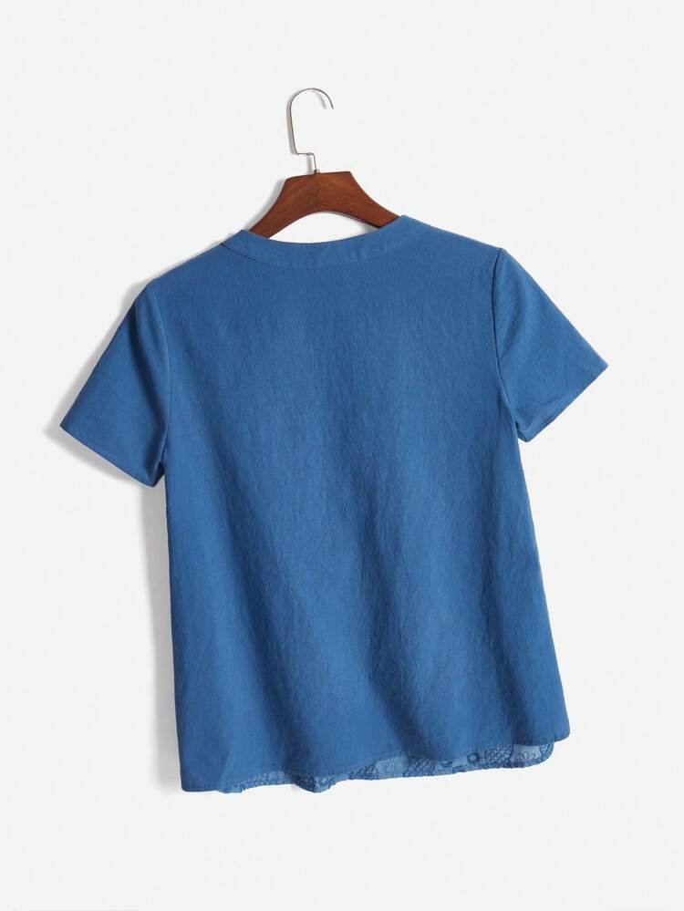 Women's Summer Cotton Embroidered V-Neck Short-Sleeve Shirt