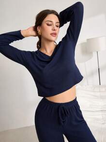 Waffle Texture Casual Women Pajama Set