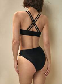 SHEIN Swim 夏季女士黑色比基尼泳装套装 - 黑色 - 查看 1