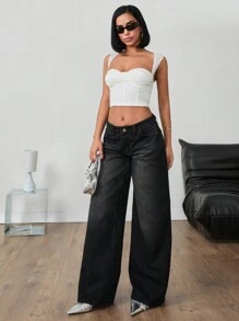 EURMUSE Women's Plain Front Button Pocket Minimalist Casual Long Pants, Daily Wear - Black - View 5