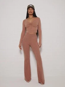 SUMWON WOMEN Retro Kickflare Pants High Waist Flare Bottom Trousers Ribbed Fabric Fall Winter Boho Style Chic Flared Leg Bottoms