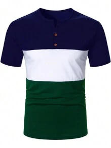 Manfinity Homme Áo thun nam tay ngắn cài nút phía trước màu trơn, mặc hàng ngày - Nhiều màu - Xem 2