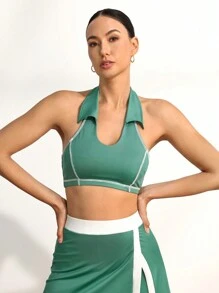 Activina Women's Simple Fashion Casual Sports Polo Shirt, For Everyday Wear, Backless Top - Green - View 4
