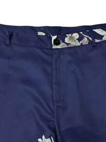 Manfinity Mode Men's Floral Print Pocket Straight Leg Casual Suit Pants
