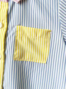 Souflis Souflis Vestido camisa de manga corta con parches y rayas para bebé niña de 0 a 3 años, de uso diario casual