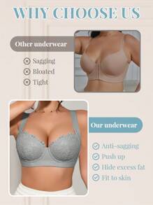 DesireSculpt 1pc Women's Comfort Soft Wireless Adjustable Strap Lift And Support Bra, With Wide Strap Lingerie - Grey - View 4