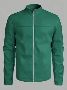 Manfinity VCAY 男式纯色前拉链休闲仿皮夹克