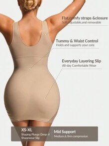 SHAPORA Shaping Plunge Deep-V Shapewear Slip Body Shaper Butt Lifter With Adjustable Straps-Tummy Waist Thigh Control - Khaki - View 2