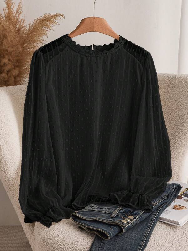 CosyJoli Plus Size Women's Fashionable Long Sleeve Elegant Black Blouse