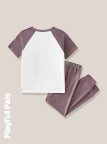 SHEIN 2pcs Young Boy Dinosaur Print Contrast Color Short Sleeve Tight Pajama Set - Multicolor - View 8