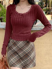 DAZY 女式纯色圆领长袖T恤，秋季女装