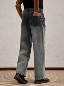 SHEIN X ELOISA & ORSON AKNOTIC Party Jeans casuales de cintura media larga y pierna recta tejidos para hombres, adecuados para combinar a diario, para rave