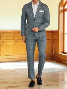 Calvornis Men's 2pcs Suit Set: Jacket And Trousers Men Suit Formal - Dark Grey - View 5