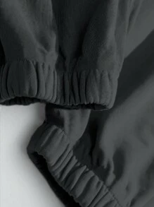 Manfinity Homme Men's Casual Loose Drawstring Waist Banded Hem Pants, Fall - Dark Grey - View 4