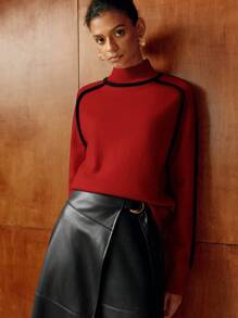 MOTF PREMIUM 对比色宽松毛衣 - 酒紅色 - 查看 4