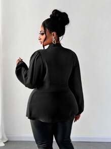Maweii Plus Size Women's Casual Solid Color Lantern Sleeve Blouse For Autumn Women Shirt