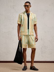 AKNOTIC Business Casual 2 peças/conjunto de camisa casual masculina solta com ombros caídos, adequada para uso diário no verão - Multicolorido - Ver 7