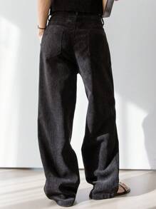Dazy-Less Women's Casual Solid Color Loose Minimalist Vest Jacket & Straight Leg Pants Suit, Business Casual Old Money - Black - View 5