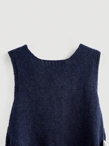 SHEIN MOD Women's Cute Solid Color Bow Sleeveless Cardigan Sweater - Navy Blue - View 3