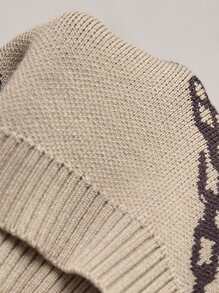 AKNOTIC Party Men's Casual Khaki Chain Letter Jacquard Knitted Oversized Crew Neck Sweater, Suitable For Daily Wear And Vacation, Spring/Summer - Khaki - View 8